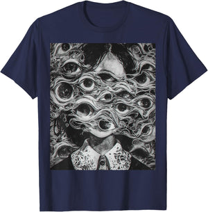 Creepy manga Girl Scary Eyes Horror Halloween Frightening T-Shirt - T-Shirt | Navy
