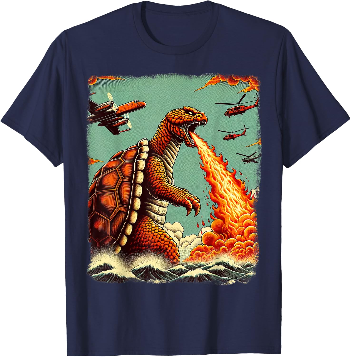 Kaiju Turtle Monster Japanese Turtle Kanagawa Wave Japan T-Shirt - T-Shirt | Navy