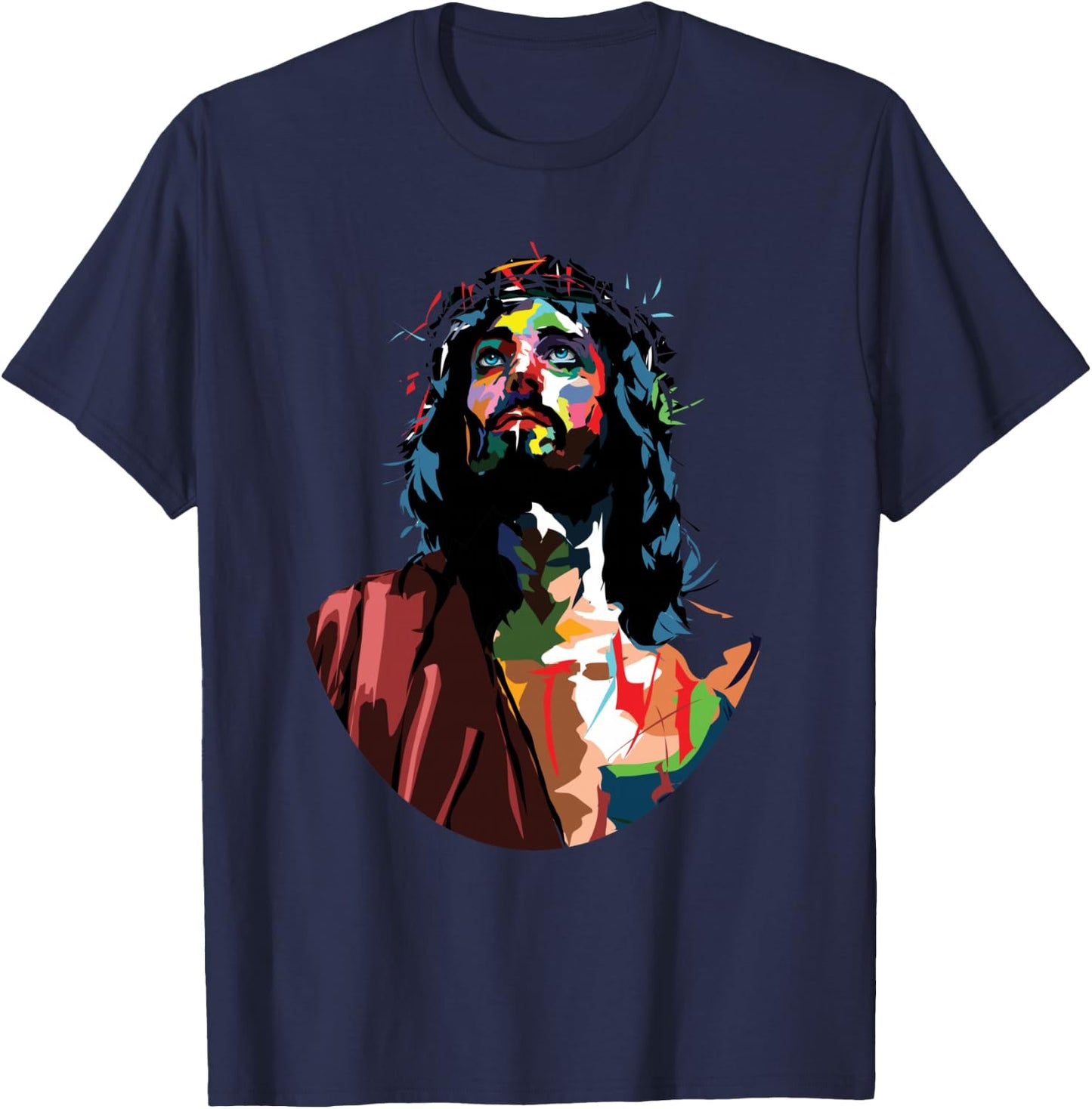 Vintage God King Jesus Christ Sweet Face Image T-Shirt - T-Shirt | Navy
