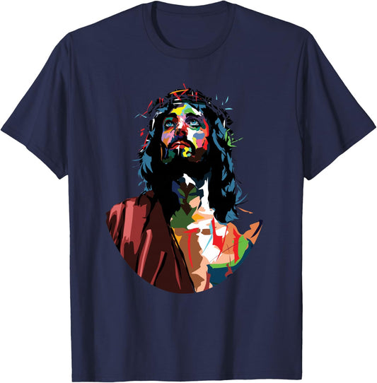 Vintage God King Jesus Christ Sweet Face Image T-Shirt - T-Shirt | Navy