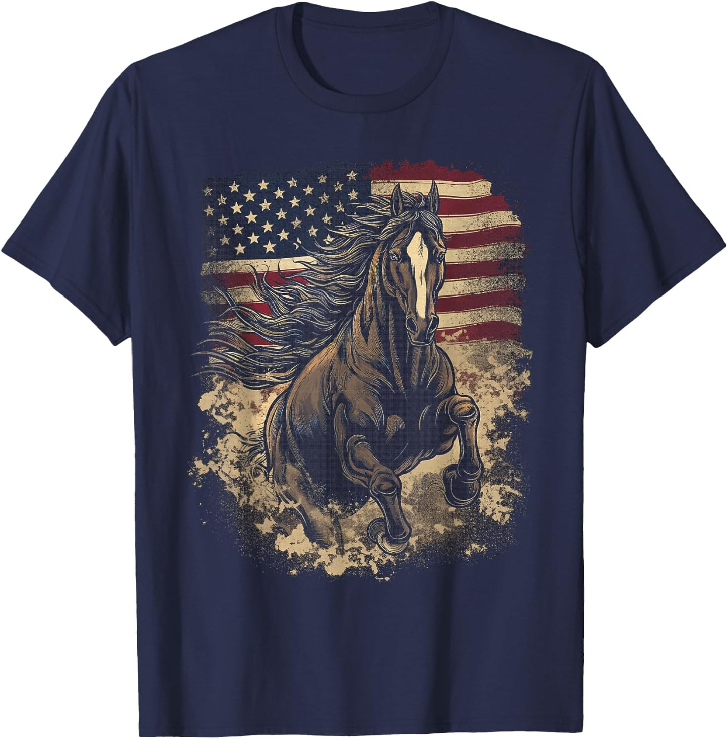Patriotic Horse American Flag Horseback Riding Western Farm T-Shirt - T-Shirt | Navy