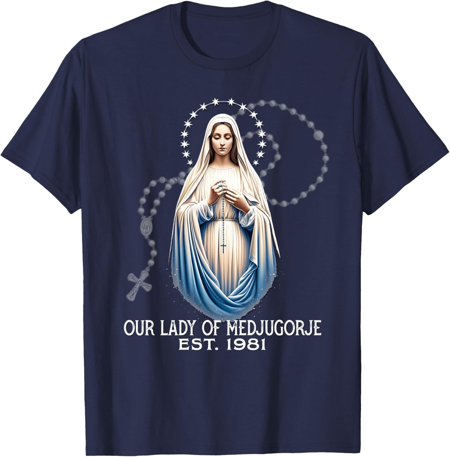 Our Lady of Medjugorje Pilgrimage Marian Catholic T-Shirt - T-Shirt | Navy