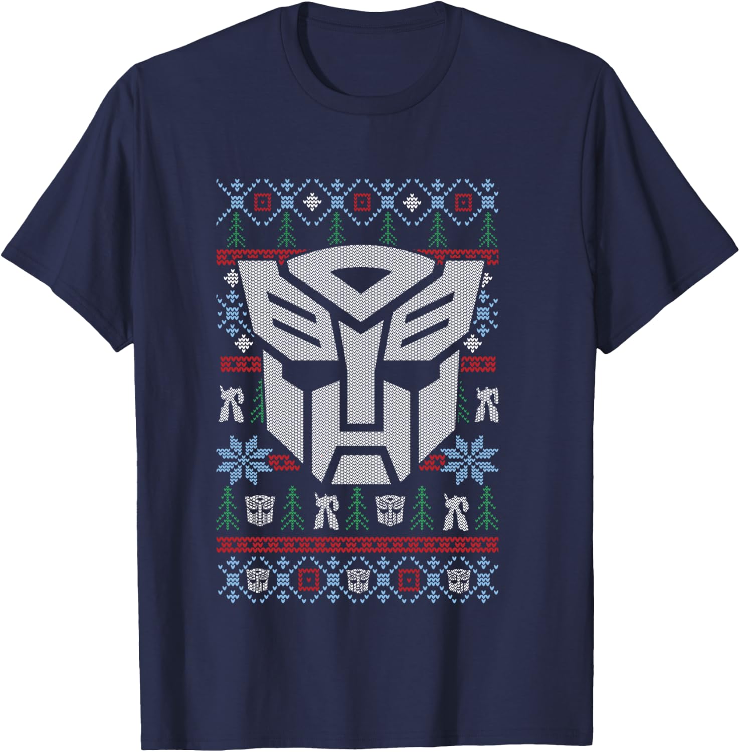 Transformers Christmas Autobots Retro Ugly Sweater Style T-Shirt - T-Shirt | Navy