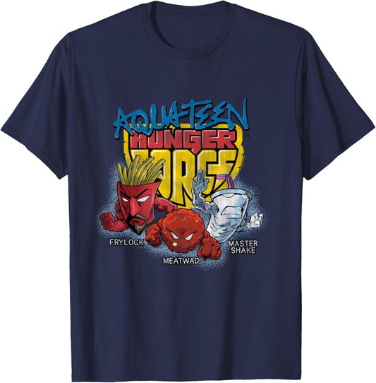 Aqua Teen Hunger Force Group Shield Logo Adult Swim Cartoon T-Shirt - T-Shirt | Navy