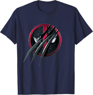 Marvel Studios Deadpool & Wolverine Slashed Icon with Claws T-Shirt - T-Shirt | Navy