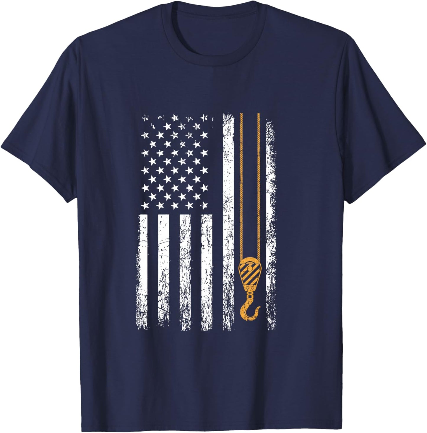 Crane Operator American Flag, Crane Operator T-Shirt - T-Shirt | Navy