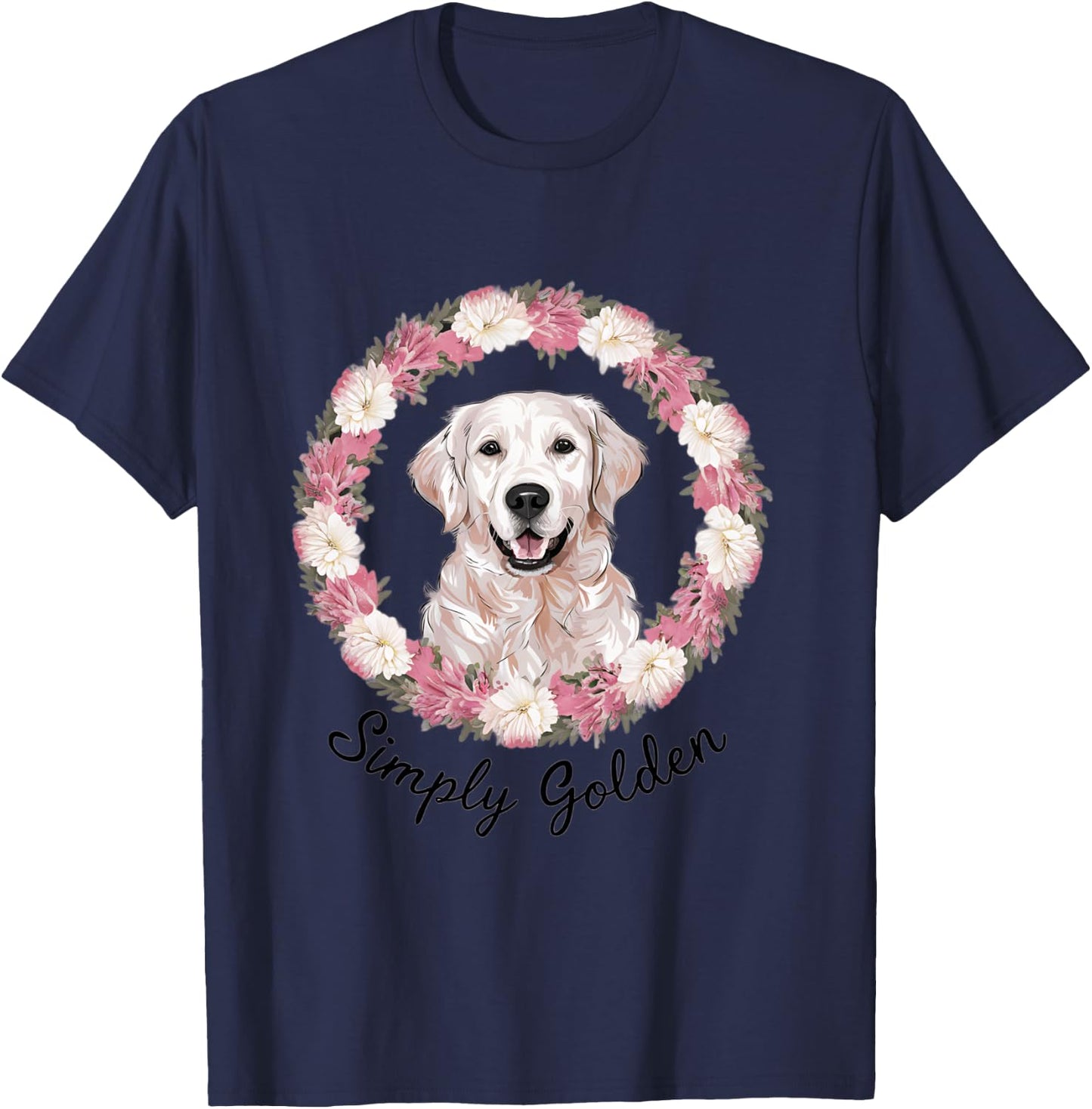 White English Cream Golden Retriever Cute 'Simply Golden' T-Shirt - T-Shirt | Navy