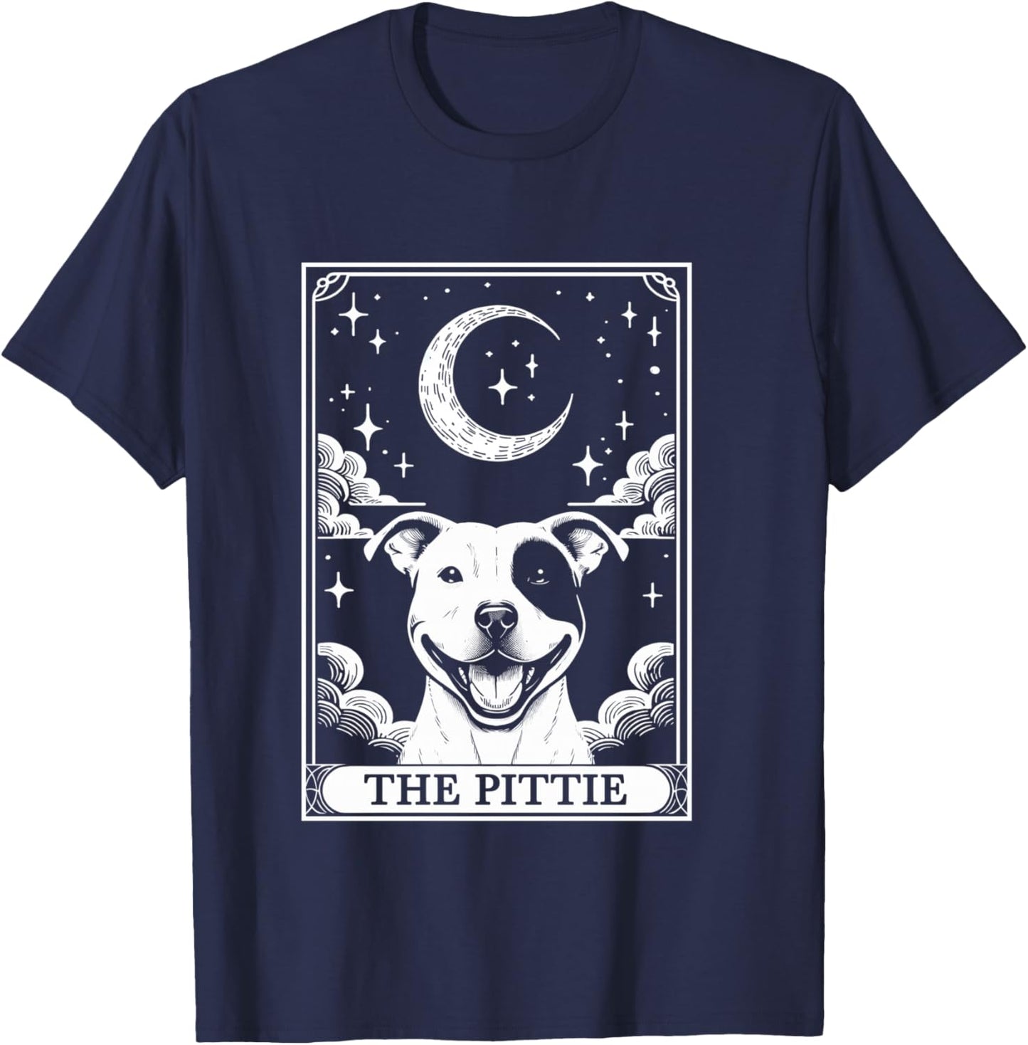 Tarot Card Vintage Crescent Moon Pit Bull Dog Pittie Mom T-Shirt - T-Shirt | Navy