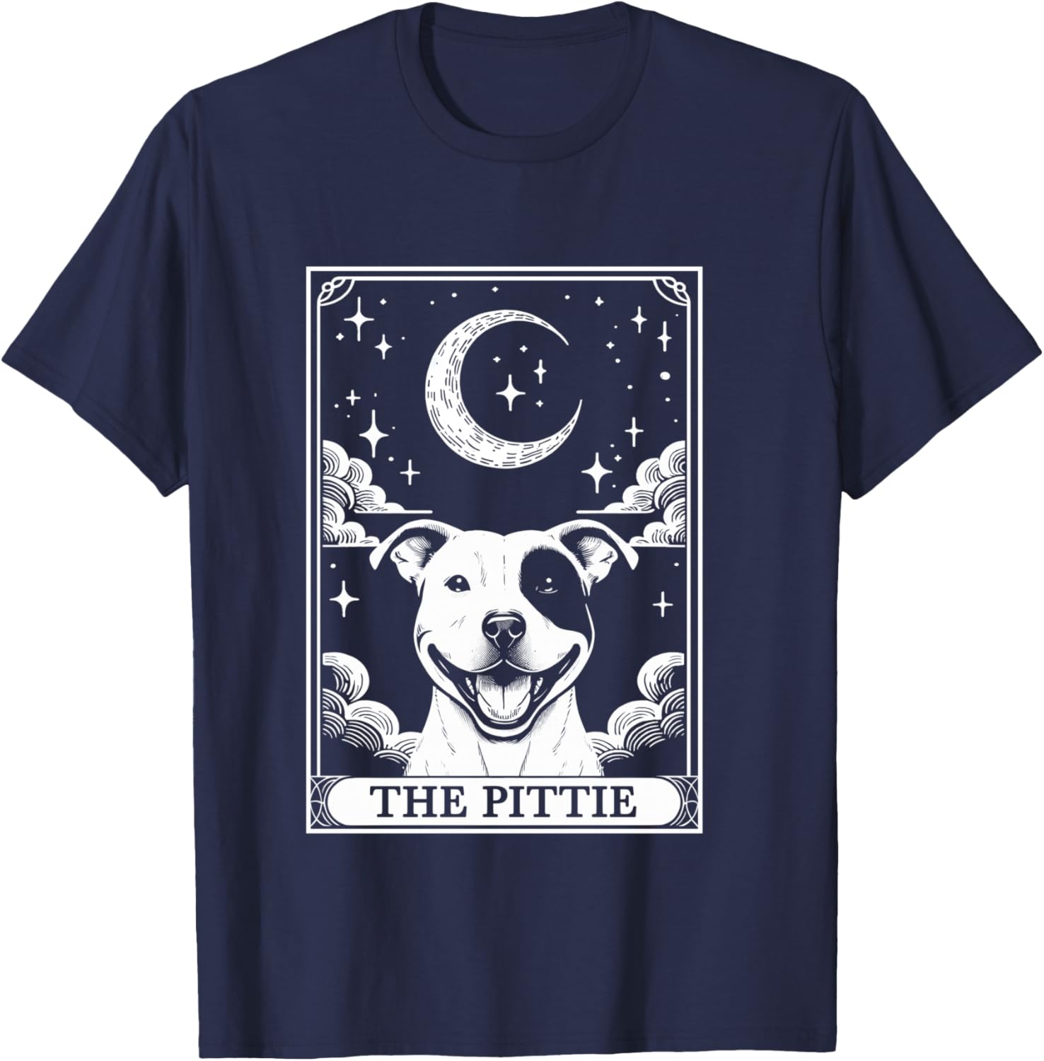 Tarot Card Vintage Crescent Moon Pit Bull Dog Pittie Mom T-Shirt - T-Shirt | Navy