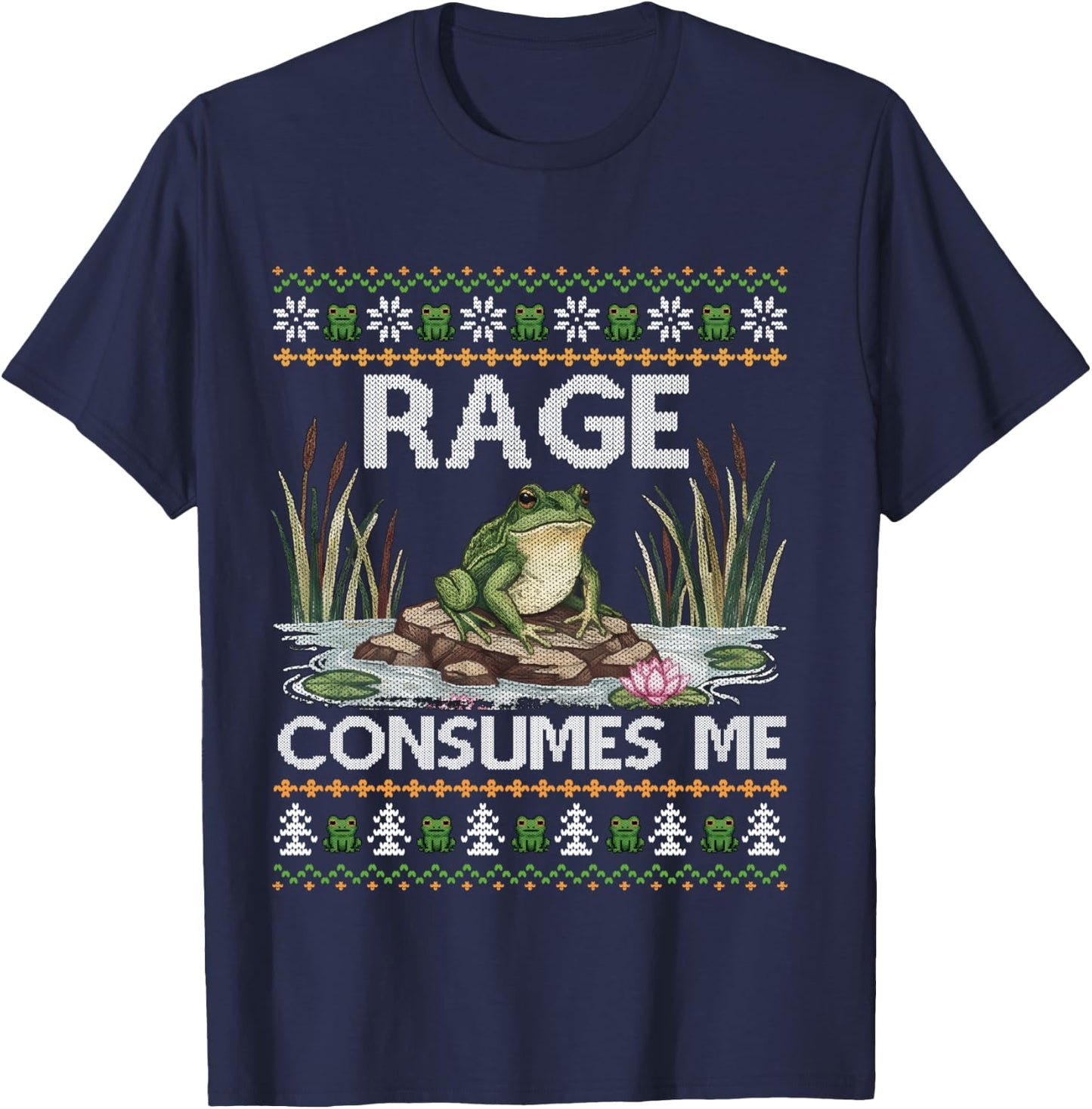 Rage Consumes Me Funny Frog Meme Christmas Ugly Sweater T-Shirt - T-Shirt | Navy