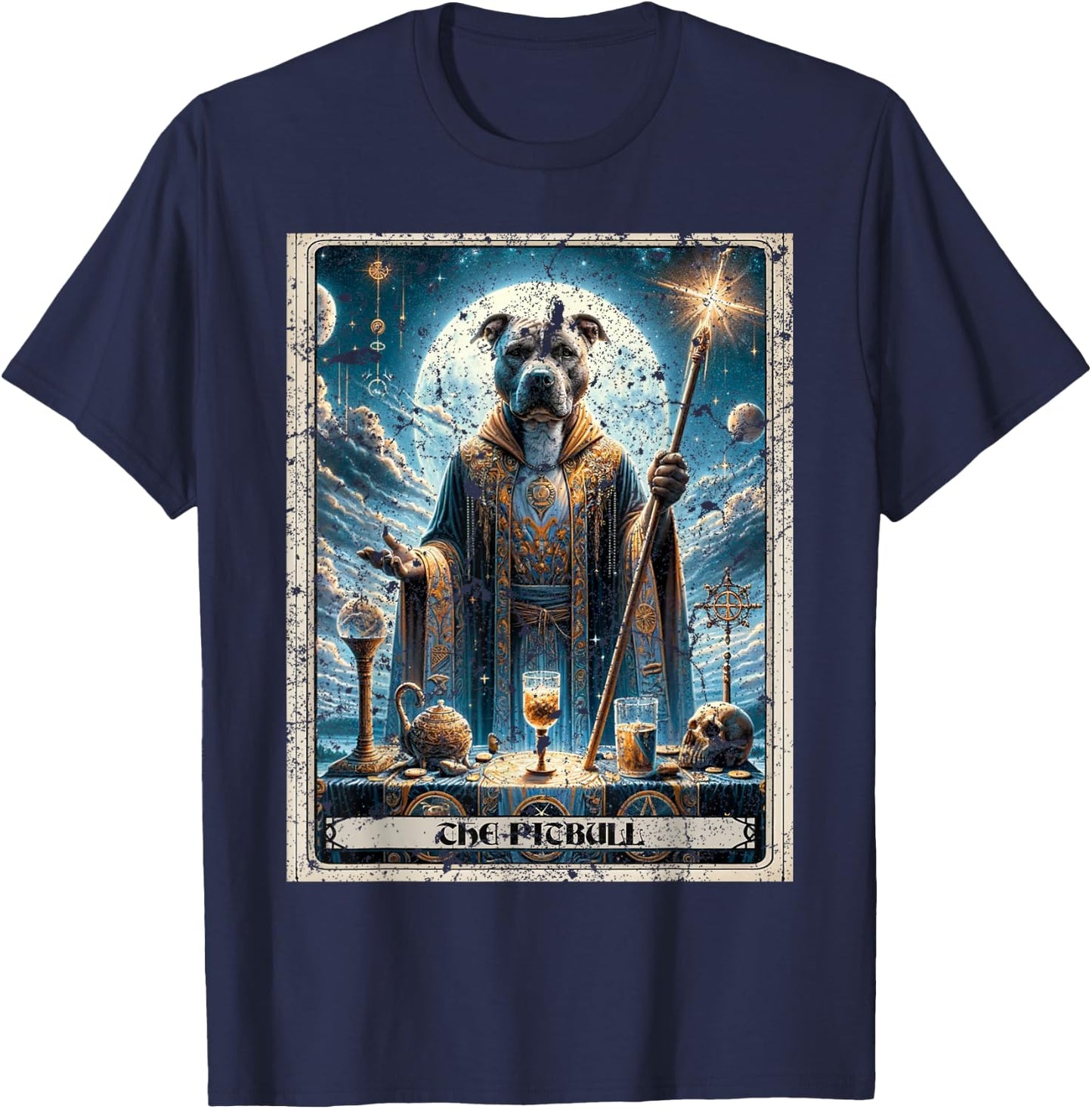 A Pitbull Tarot Card Dog T-Shirt - T-Shirt | Navy