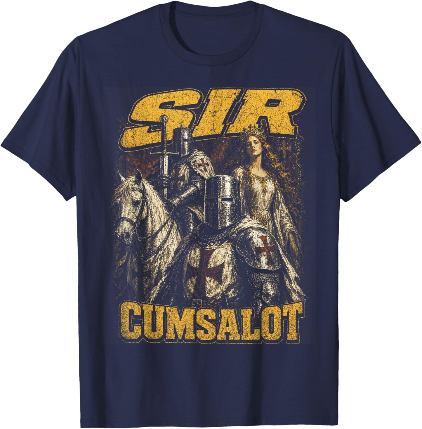 Sir Cumsalot Knight Funny Meme Bootleg Graphic Y2K T-Shirt - T-Shirt | Navy