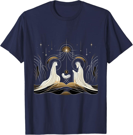 Minimalist Nativity Scene - Christmas Art T-Shirt - T-Shirt | Navy