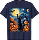 Halloween Cat Van Gogh Starry Night Pumpkin Gifts Men Women T-Shirt - T-Shirt | Navy