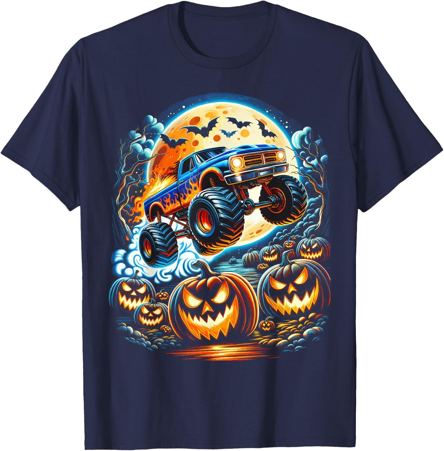 Halloween Monster Truck Jack O Lantern Boy Trick Treat T-Shirt - T-Shirt | Navy