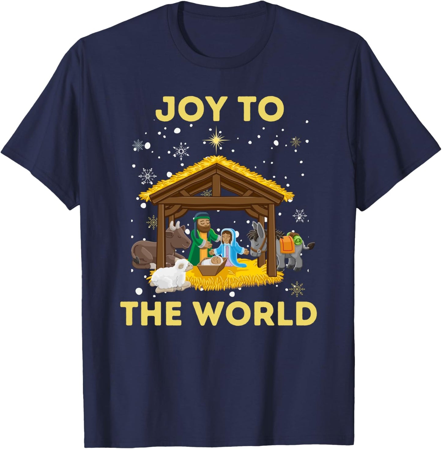 Christmas Nativity Christian Birth Of Jesus Joy To The World T-Shirt - T-Shirt | Navy