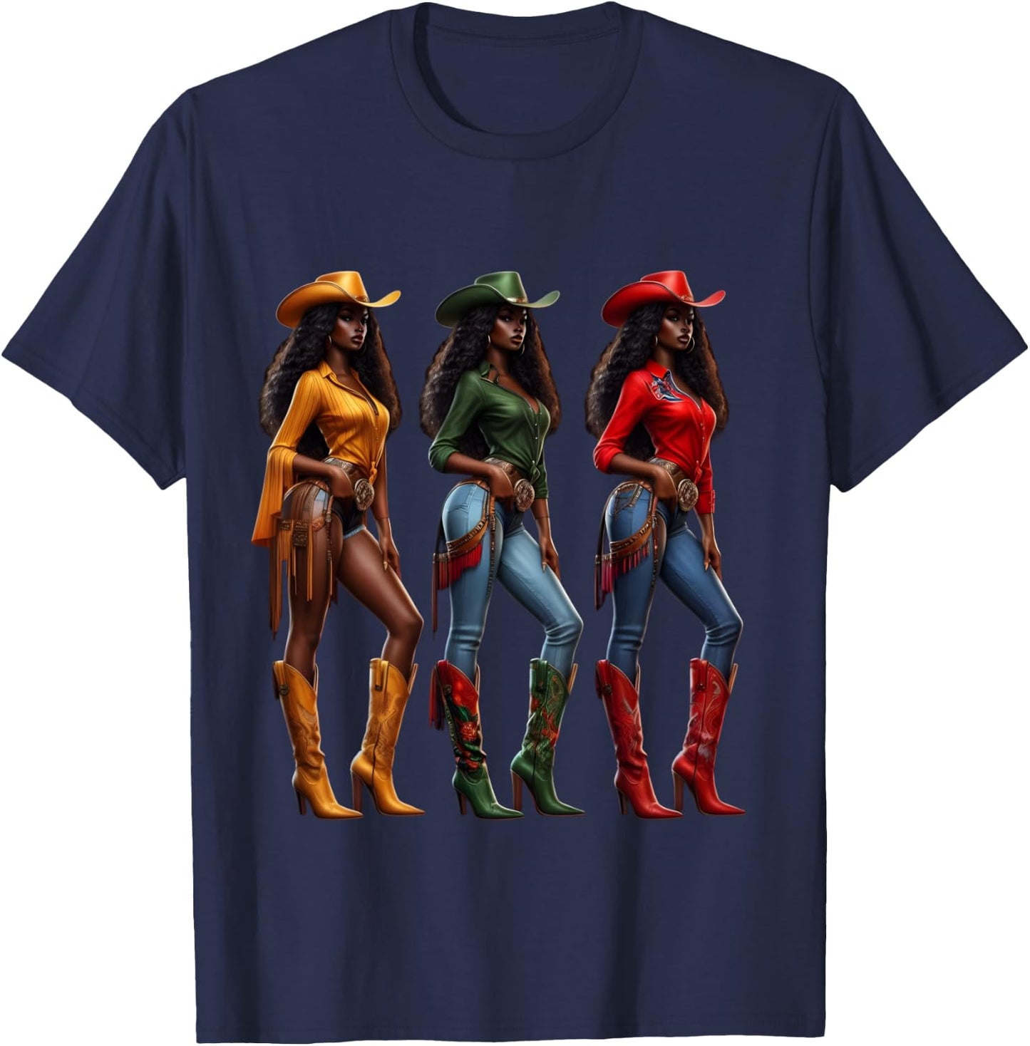 Black Cowgirl Western Rodeo Juneteenth Freedom Afro Women T-Shirt - T-Shirt | Navy