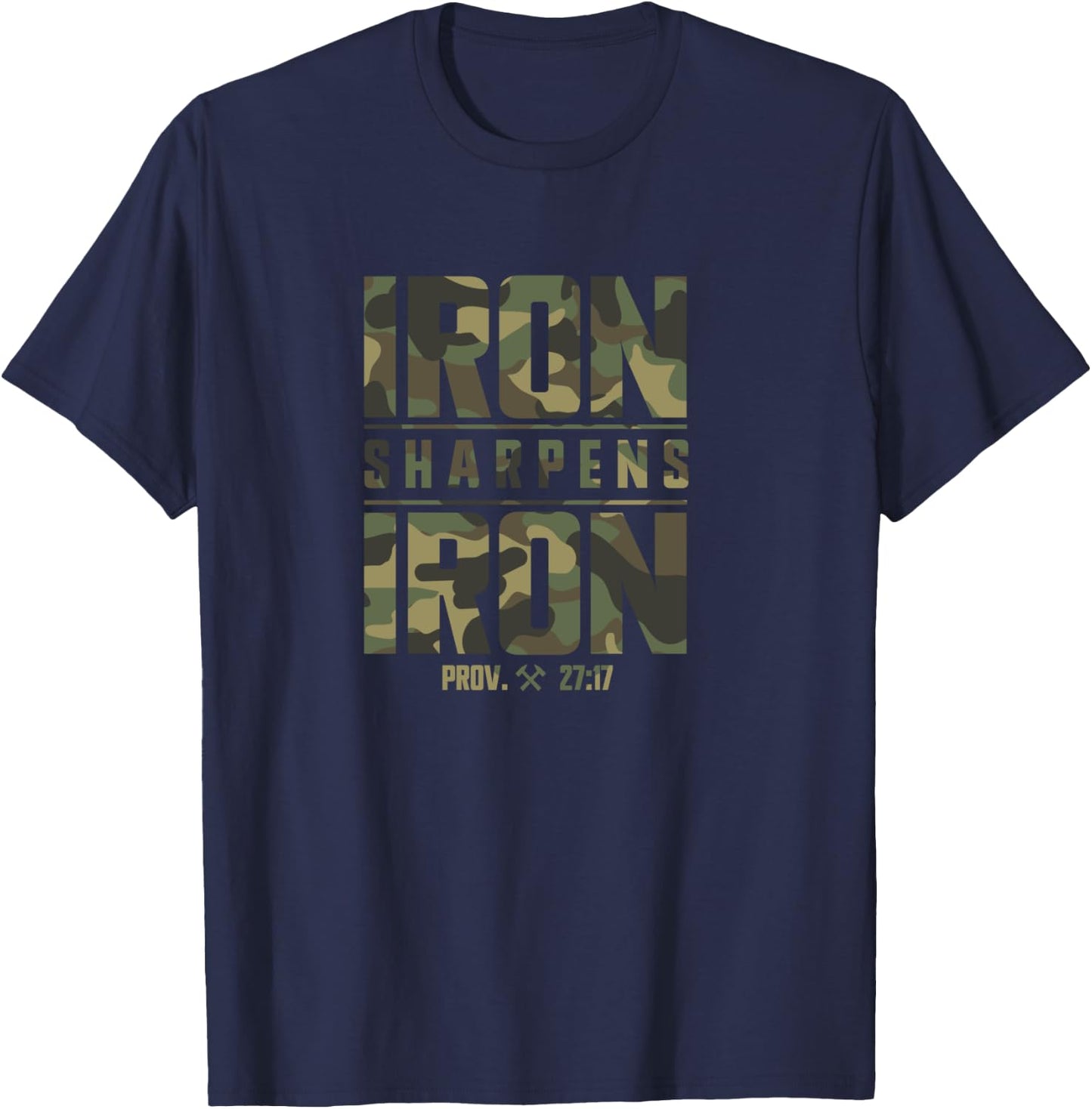 Iron Sharpens Iron Christian Men Camo Scripture Gym Workout T-Shirt - T-Shirt | Navy
