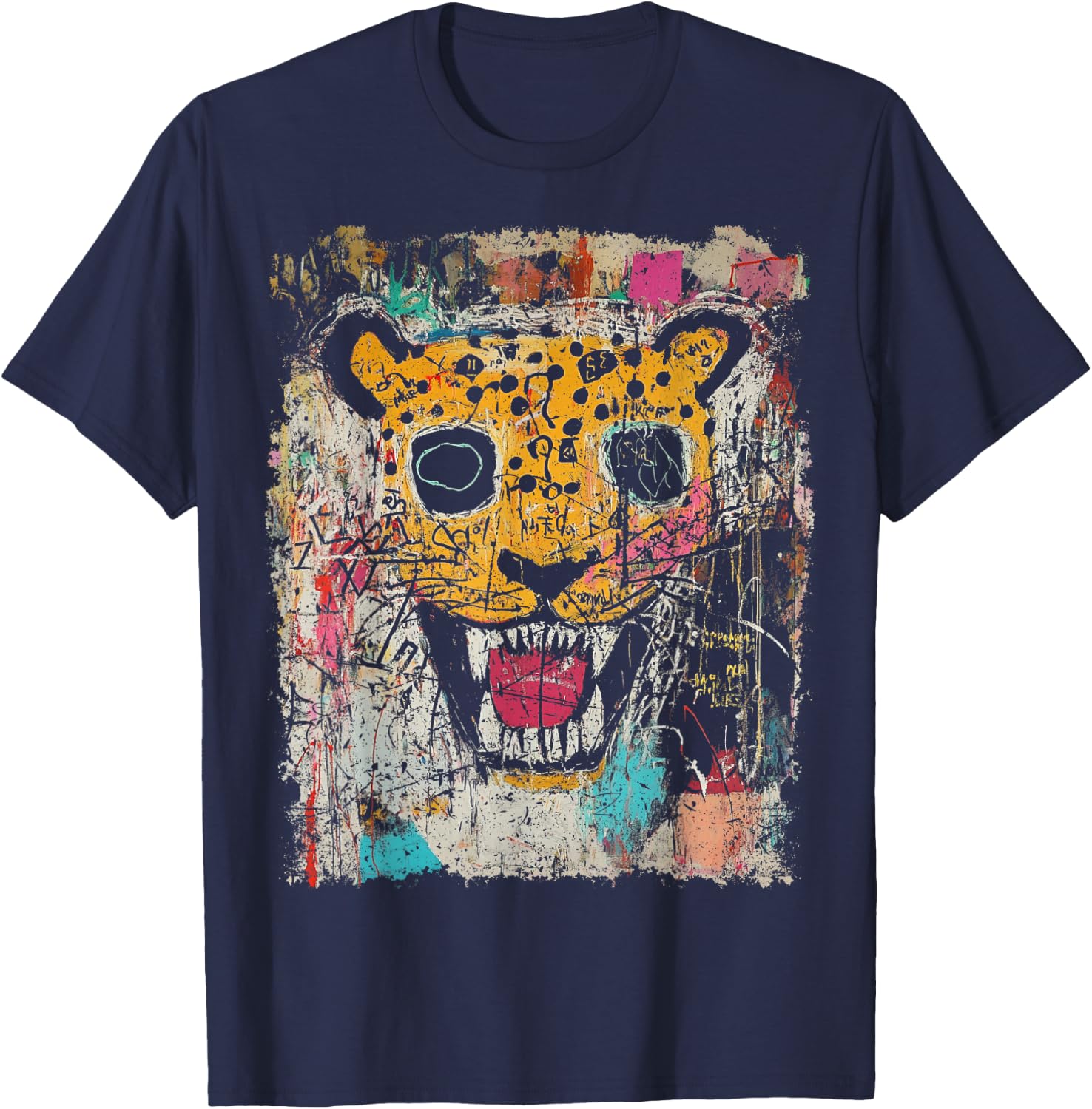 Pop Art Style Leopard 90s Graffiti T-Shirt - T-Shirt | Navy