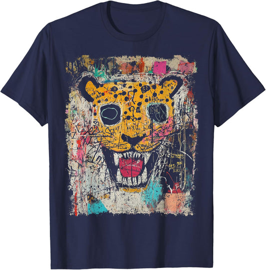 Pop Art Style Leopard 90s Graffiti T-Shirt - T-Shirt | Navy