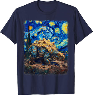 Ankylosaurus Dinosaur Starry Night Painting T-Shirt - T-Shirt | Navy