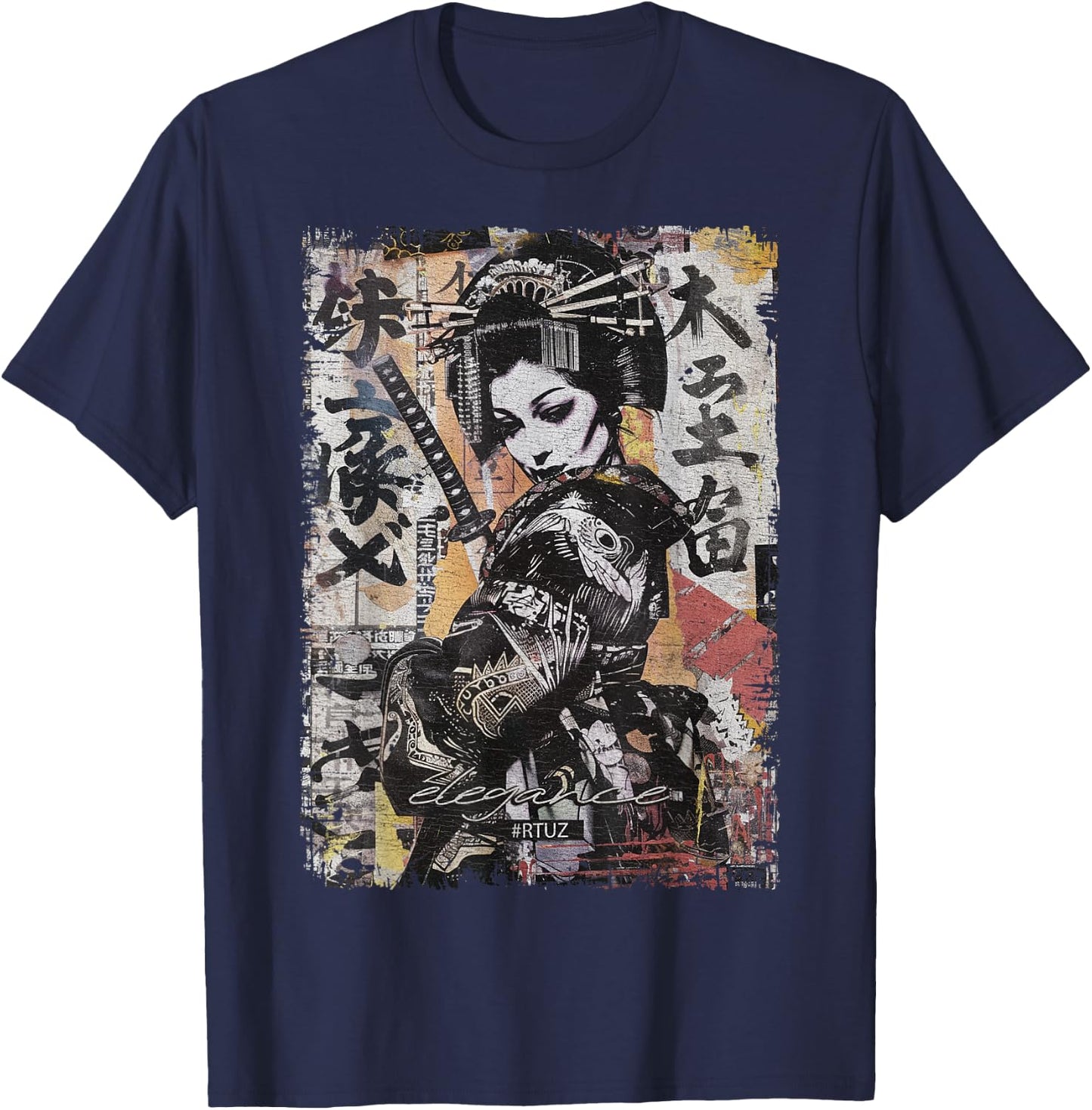 Hip Hop Y2K Vintage Hipster Edgy Urban Streetwear Geisha T-Shirt - T-Shirt | Navy