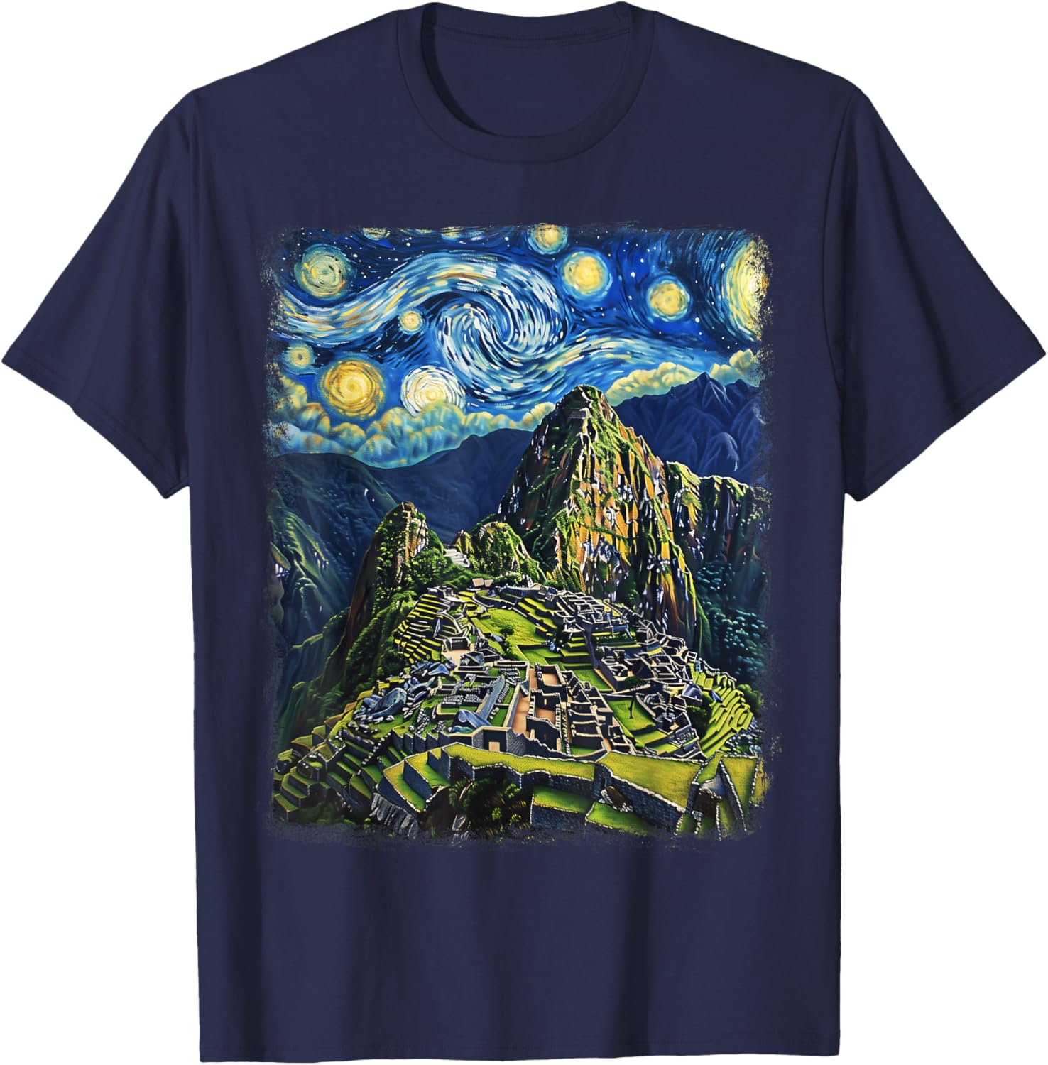 Machu Picchu Peru Inca Starry Night Painting T-Shirt - T-Shirt | Navy