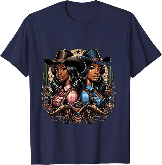 Black Cowgirl Melanin Texas Cowgirl Western Rodeo Queen Girl T-Shirt - T-Shirt | Navy