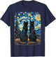 Cat Gifts for Cat Mom Dad Starry Night Van Gogh Cat T-Shirt - T-Shirt | Navy