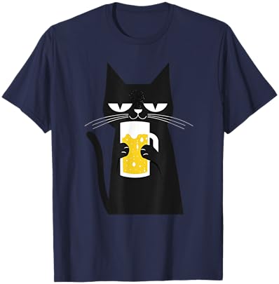 Funny Black Cat loves Beer Funny Beer lover Men Women T-Shirt - T-Shirt | Navy