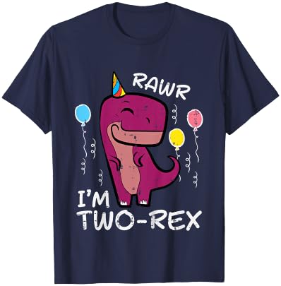 Kids 2nd Birthday Trex Rawr Im Two Rex 2 Year Old Toddler Boys T-Shirt - T-Shirt | Navy