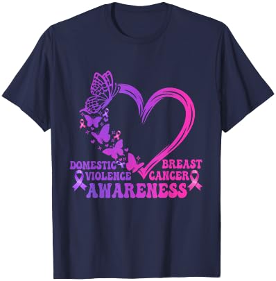 Breast Cancer And Domestic Violence Awareness Heart T-Shirt - T-Shirt | Navy