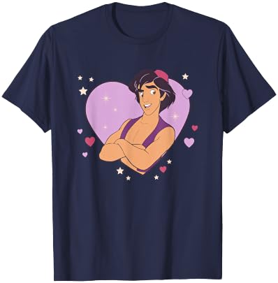 Disney Aladdin Valentine's Day Heart Shape Big Chest Poster T-Shirt - T-Shirt | Navy