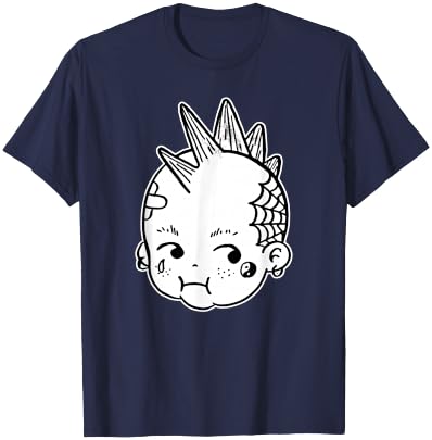 Kewpie Baby Punk Rocker Mohawk Blackwork T-Shirt - T-Shirt | Navy