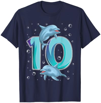 10 Year Old Dolphin 10th Birthday Girl Party Dolphin Lover T-Shirt - T-Shirt | Navy
