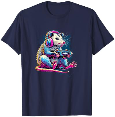Funny Distressed Possum Gaming Retro Opossum Video Games T-Shirt - T-Shirt | Navy