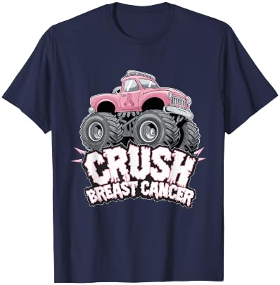 Crush Breast Cancer Pink Ribbon Adult Toddler Monster Truck T-Shirt - T-Shirt | Navy