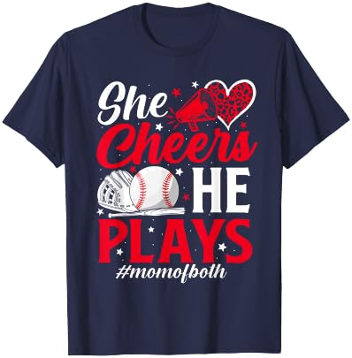 She Cheers He Plays Mom Of Both Cheer And Baseball Mom T-Shirt - T-Shirt | Navy