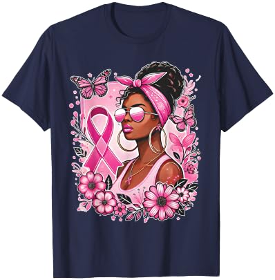 Breast cancer awareness African American support Wear Pink T-Shirt - T-Shirt | Navy