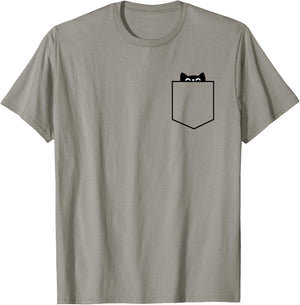 MInimalist Cat In Pocket, Funny Cat In Pocket, Cat T-Shirt - T-Shirt | Sand