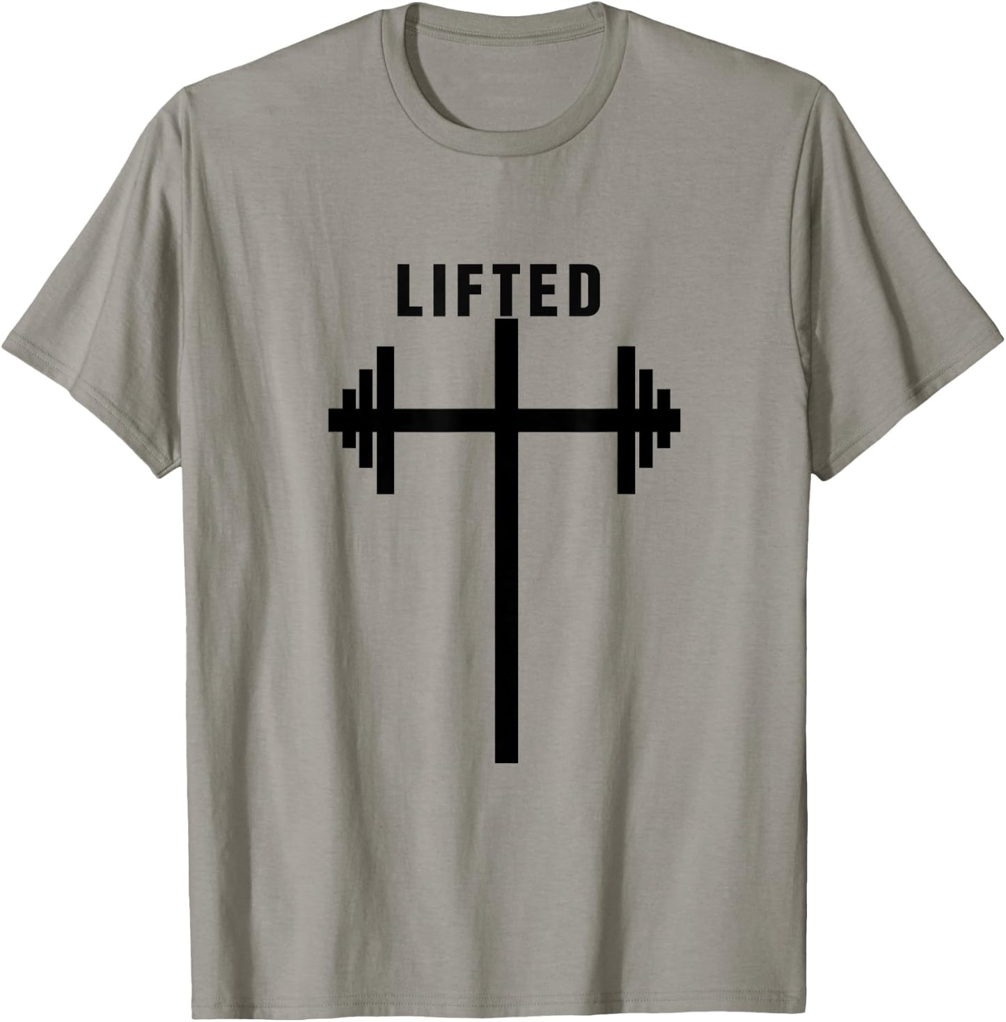 Lifted Dumbbell Barbell Cross Christian Gym Workout Lifting T-Shirt - T-Shirt | Sand