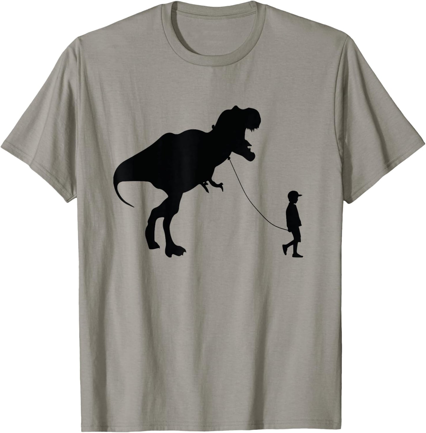 Funny TRex Pet Dinosaur little Boy Walking TREX on a Leash T-Shirt - T-Shirt | Sand