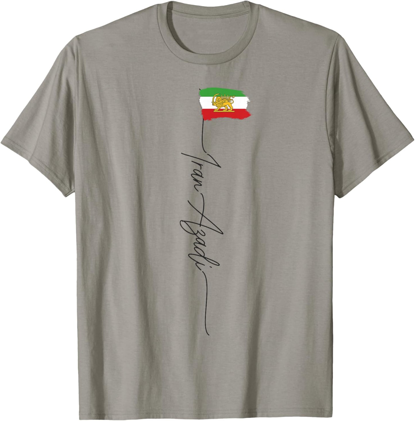 IRAN AZADI Iran Flag Map Lion Sun Sword Free Iran Revolution T-Shirt - T-Shirt | Sand