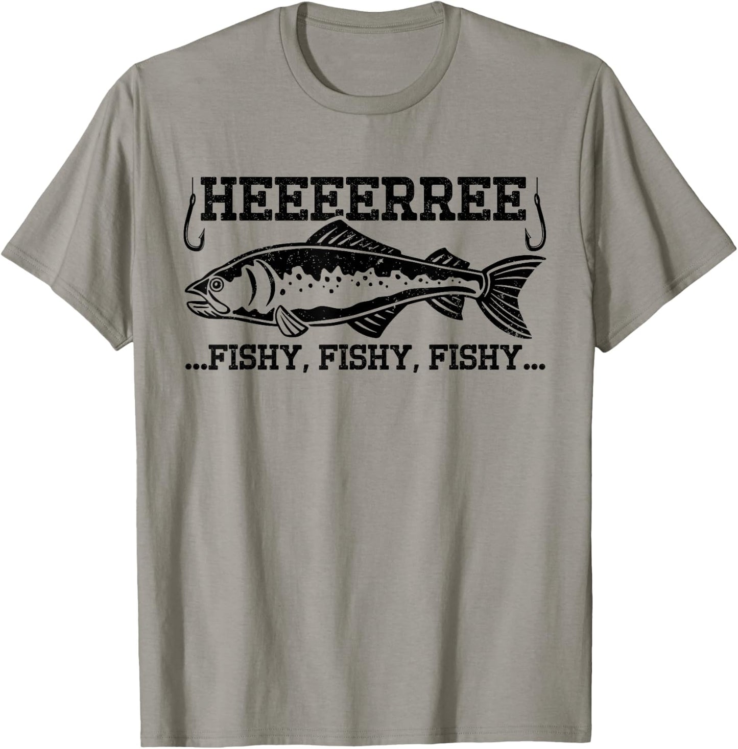 Here Fishy Funny Fisherman Men Dad Bass Fishing Lover T-Shirt - T-Shirt | Sand