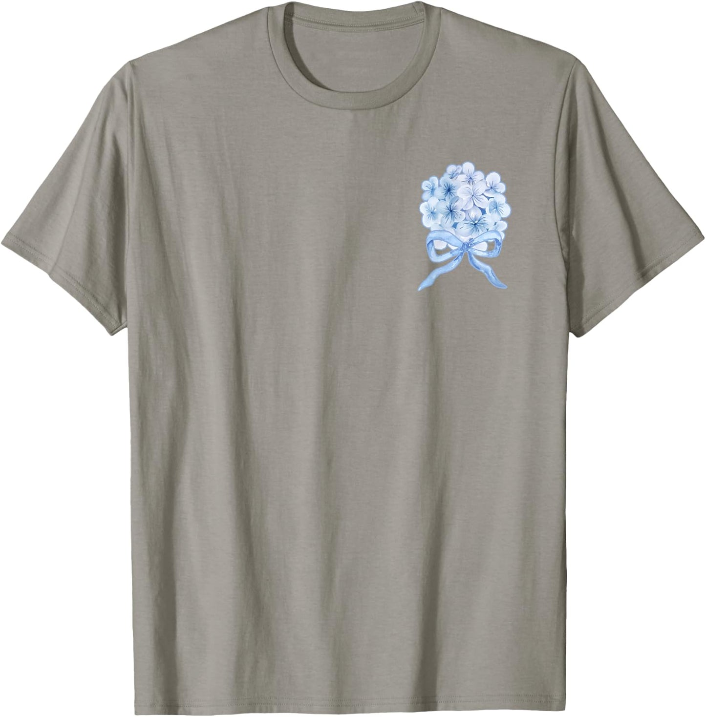 Grandmillennial Blue Hydrangea Bow T-Shirt - T-Shirt | Sand