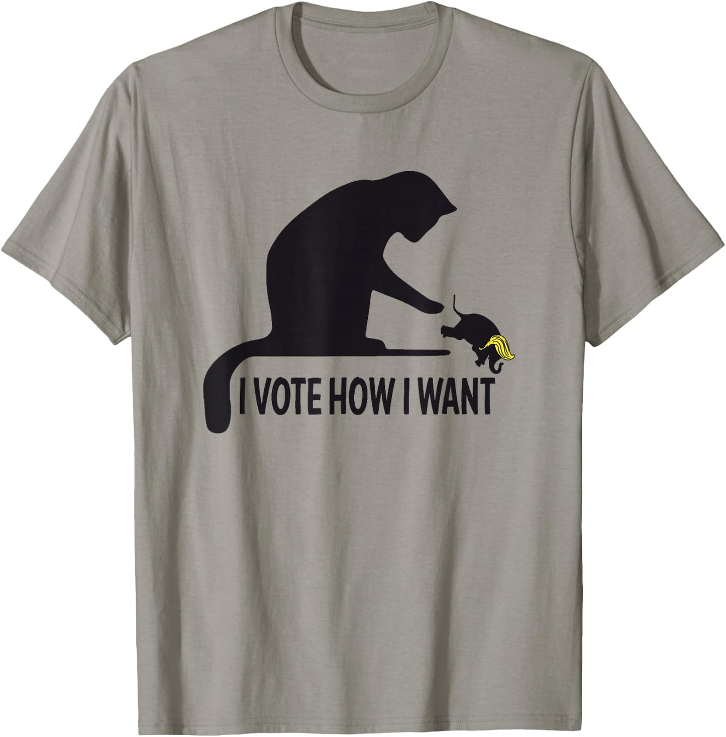 I Vote How I Want Funny Cat Lady Graphic Pushing Elephant T-Shirt - T-Shirt | Sand