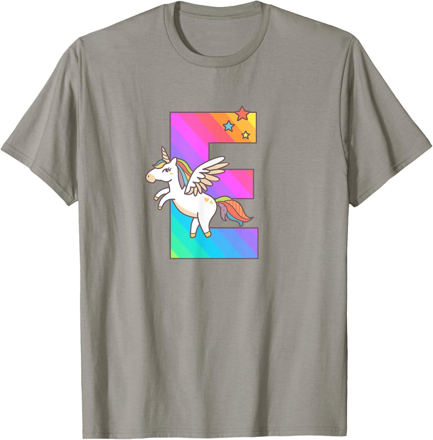 Unicorn Monogram Letter E Initial Cute Girls Birthday Gift T-Shirt - T-Shirt | Sand