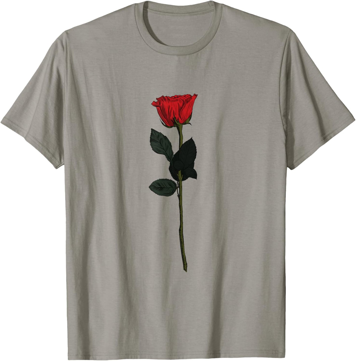 Rose Art Vintage Rose Drawing Thorns Leaf Flower Art Rose T-Shirt - T-Shirt | Sand