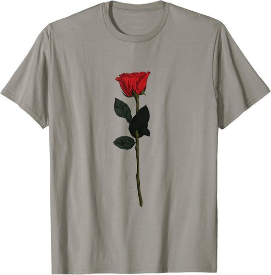 Rose Art Vintage Rose Drawing Thorns Leaf Flower Art Rose T-Shirt - T-Shirt | Sand