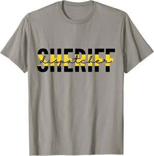 Proud Sheriff Dispatcher Thin Gold Line 911 Dispatch T-Shirt - T-Shirt | Sand